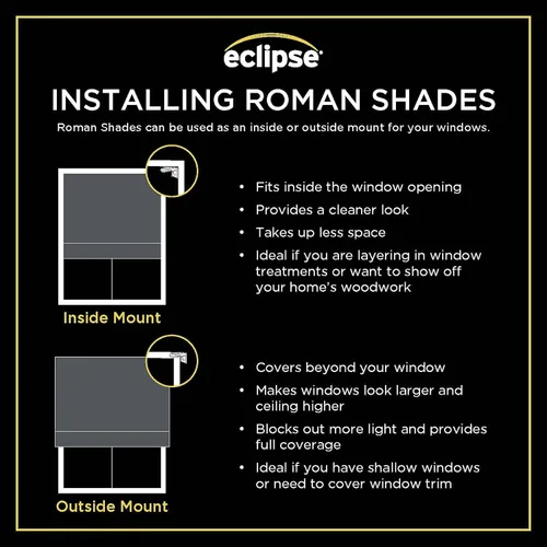 Vista 7 de ECLIPSE - Persiana romana de poliéster para ventanas, sin cuerda, 100% opaca, 23 pulgadas de ancho x 64 pulgadas de largo, reduce el ruido