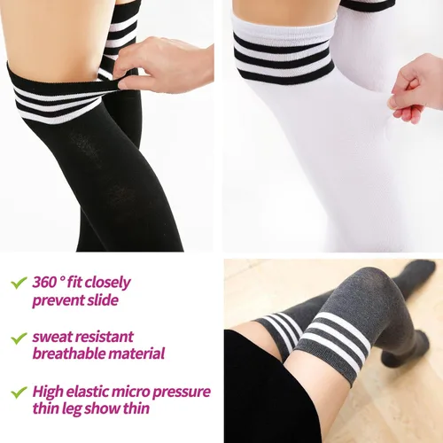 Vista 2 de 4 pares de calcetines altos hasta el muslo, calcetines altos hasta la rodilla, calcetines largos, medias altas hasta el muslo, calcetines lindos