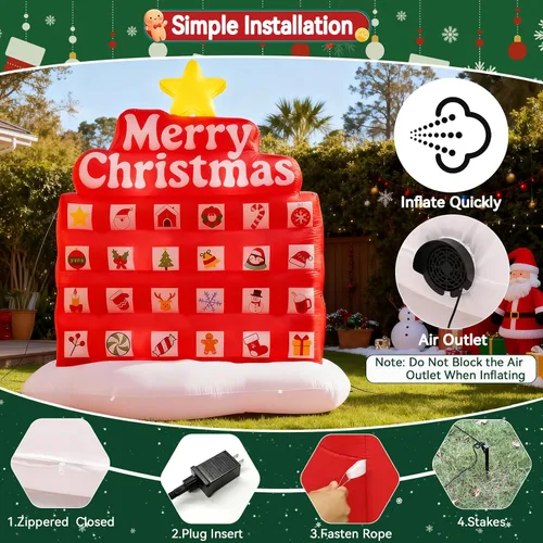 Vista 5 de Calendarios Inflables de Adviento de Navidad 2025, Calendario de Cuenta Regresiva de Navidad de 7 Pies, Decoración Inflable al Aire Libre