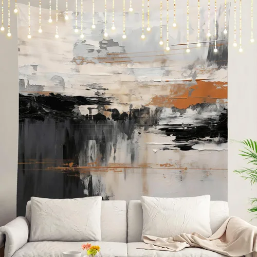Vista 8 de Shrahala Tapiz de pared de hojas de arce otoñal, hojas rojas llameantes, fondo negro, tapiz grande para colgar en la pared, tapiz decorativo