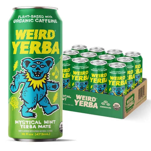 Vista 13 de Bebe Weird Organic Acai Pomegranate Yerba Mate – Latas de 16 onzas, 160 mg de cafeína orgánica, paquete de 12 – Alternativa a bebidas energéticas