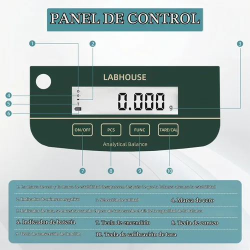 Vista 5 de Balanza analítica de laboratorio FA2003S, 7.05 oz/0.00004 oz, pantalla dual Alta precisión, calibración externa, legibilidad de 1 mg, escala