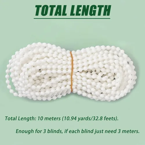 Vista 3 de 32.8 ft (32.8 pies) - Cable de cadena de cuentas enrollables venecianas romanas con 10 conectores para piezas de repuesto de persianas enrollables