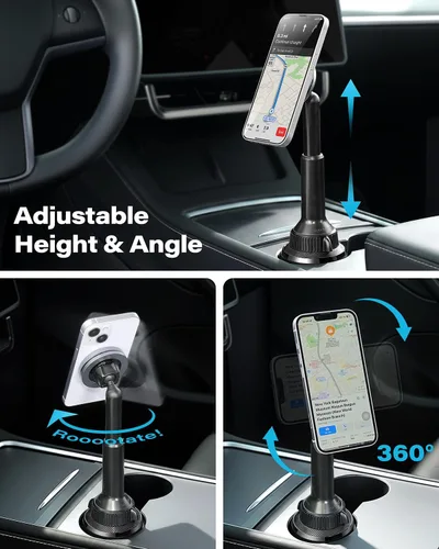 Vista 3 de OQTIQ Soporte para portavasos de teléfono compatible con MagSafe, brazo largo de extensión rápida y rotación de 360°, se adapta a portavasos de 3 a
