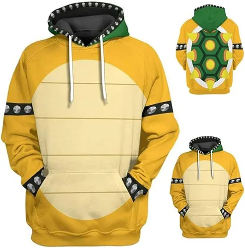 Vista 4 de Lmetsky Bowser - Sudadera con capucha para cosplay, sudadera con capucha Bowser con capucha con estampado 3D para adultos, 2 piezas