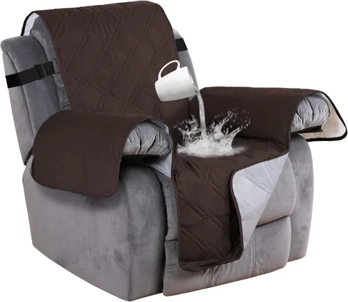 Vista 8 de Turquoize Funda impermeable para silla reclinable pequeña para mascotas reclinables, fundas acolchadas para sofá para cuero antideslizante Beige