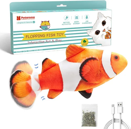 Vista 7 de Potaroma - Juguetes para gatos con SilverVine y menta de gato, pescado en movimiento flexible para perros pequeños, de ejercicio, interactivos