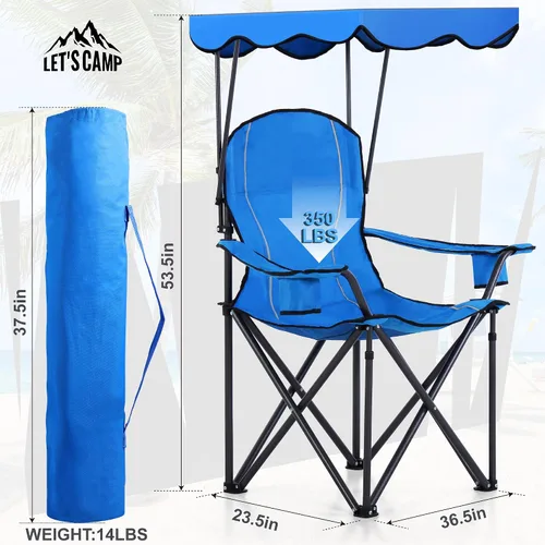Vista 3 de LET'S CAMP Silla de campamento con toldo de sombra, silla de toldo Azul claro