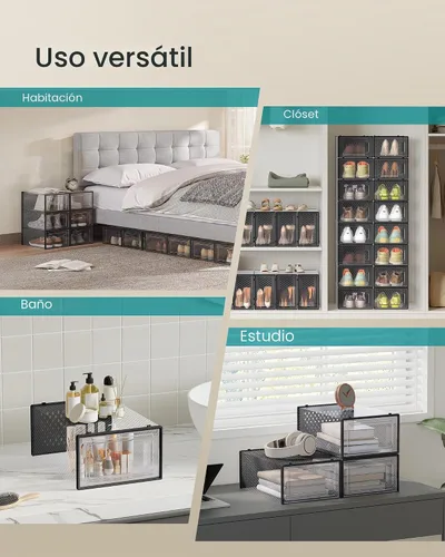 Vista 6 de SONGMICS Cajas de zapatos, paquete de 12 organizadores de almacenamiento de zapatos, cajas apilables de plástico transparente para armario, tenis