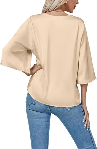 Vista 2 de LYANER Blusa de satén elegante con cuello en V y manga 34 para mujer