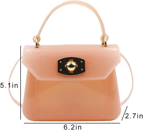 Vista 7 de Bolso pequeño para niñas pequeñas de gelatina de color caramelo, bolso cruzado de hombro, Rosado, Elegante, elegante