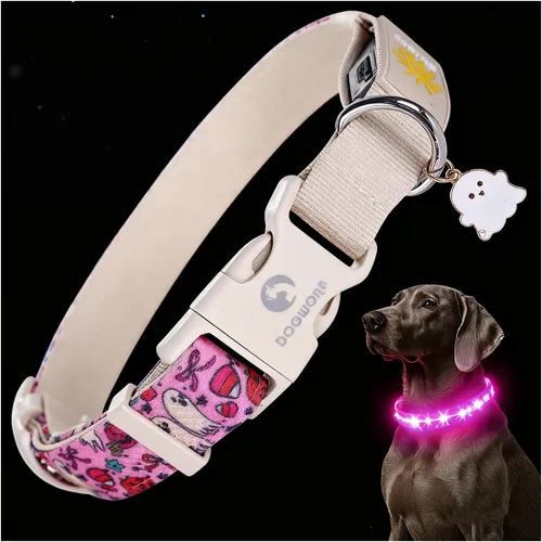 Vista 7 de DOGWONG Collar de perro con luz LED para Halloween, recargable e impermeable, collares de perro iluminados para otoño para caminar por la noche