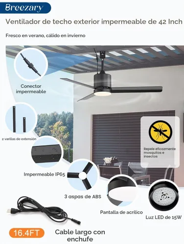 Vista 5 de Ventilador de techo negro de 42 pulgadas para interiores