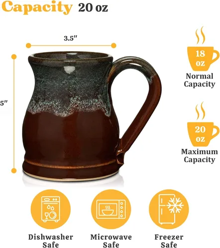 Vista 4 de Taza de café Potbelly de 20 oz hecha a mano en los Estados Unidos (Cayena/Óxido)