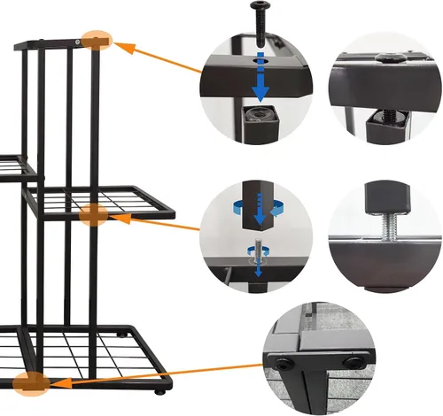 Vista 6 de MTB Garden Soporte grande de metal para plantas de 3 niveles y 8 macetas para interiores y exteriores, estante para macetas, color gris carbón