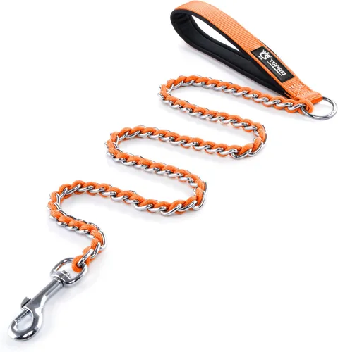Vista 14 de TSPRO Correa de perro a prueba de mordeduras de acero inoxidable para perro, cadena de metal, correa de entrenamiento para perros con mango suave