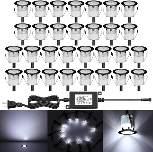 Vista 25 de Kits de luces LED empotrables para cubierta con carcasa protectora, iluminación LED de paisaje al aire libre IP67 impermeable, CC 12 V de bajo Azul