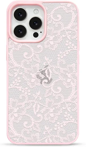 Vista 12 de NITITOP Para iPhone 14 Plus/15 Plus Funda Transparente Encaje Flor - Negro