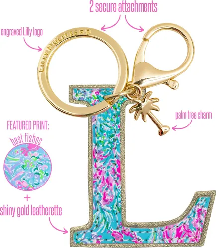 Vista 2 de Lilly Pulitzer Llavero con inicial de cuero sintético, dije de bolso con letras para mujer