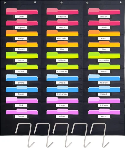 Vista 8 de Hippo Creation - Tabla con compartimentos negra, arcoiris de 10 compartimentos, 3 colgadores incluidos, organizador de pared colgante para carpetas