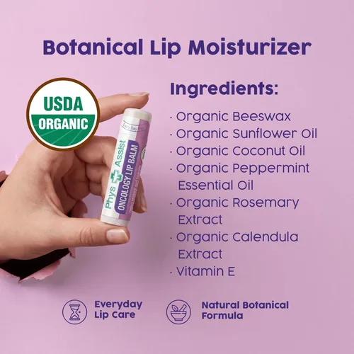 Vista 10 de PhysAssist Oncology Lip Balm USDA Organic - Cuidado de labios hidratante paquete de 3 Para labios secos, resecos y sensibles, caléndula orgánica