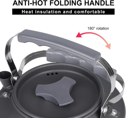 Vista 2 de Alocs Pava de 0,8 L, tetera portátil para acampar, cafetera de camping, pava de aluminio con anodizado duro, pava compacta para estufa