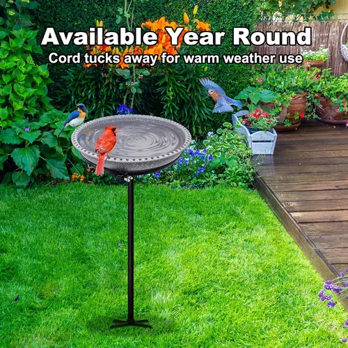 Vista 6 de BIRD WISH Baño de Pájaros Calentado, Base Metálica Estable de 5 Puntas con Control de Termostato Resistente al Clima para Todas las Estaciones Gris