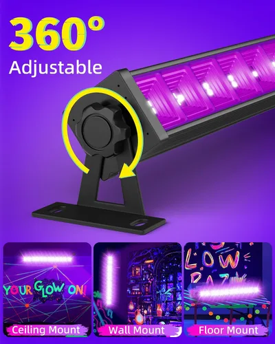 Vista 7 de Barra de luz negra de 45 W con cable de 6 pies + interruptor, cada una ilumina un área de 25x25 pies, luz de inundación LED de luz negra para neón