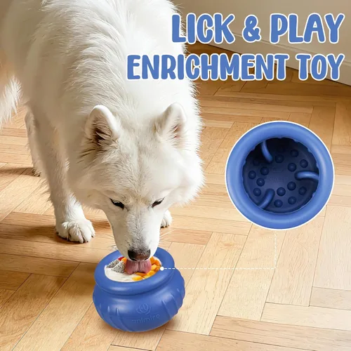 Vista 7 de Wobbly Juguete de Enriquecimiento para Lamer para Perros, Cuenco de Lamer Congelado Rellenable para Mantener Ocupados a los Perros, Juguete Azul