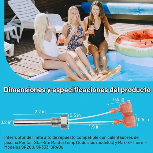 Vista 3 de Funmit 42002-0024S Sensor de Flue de Pila de Reemplazo para Sistema Eléctrico de Calentadores de Piscina y Spa Pentair Sta-Rite MasterTemp