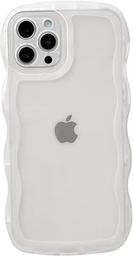 Vista 10 de Caseative Funda para iPhone 12 Pro, funda de color sólido con marco ondulado rizado transparente, suave (negro, 12 Pro) Solid Color Curly Wave