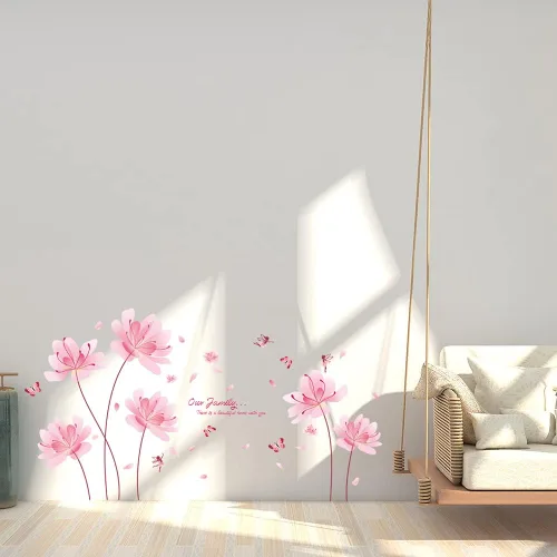 Vista 5 de Calcomanías de pared de flores y mariposas para adultos, calcomanías de pared de flores rosas para decoración de dormitorio de niñas, decoración