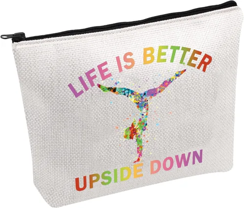 Vista 3 de FOTAP Bolsa de cosméticos para gimnasta, regalo inspirador, regalo para amantes de la gimnasia, bolsa de viaje para niña, Blanco, Life Down