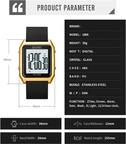Vista 5 de TOOCAT Sport Watch, Fashion LED Digital Watch Outdoor 30M Waterproof Rubber Bands Wristwatch for Men Women Teens Students