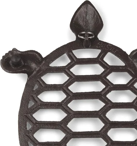 Vista 3 de GASARÉ, Salvamanteles de hierro fundido para platos calientes, ollas y sartenes, salvamanteles de metal, diseño de tortuga marina, tapas de patas