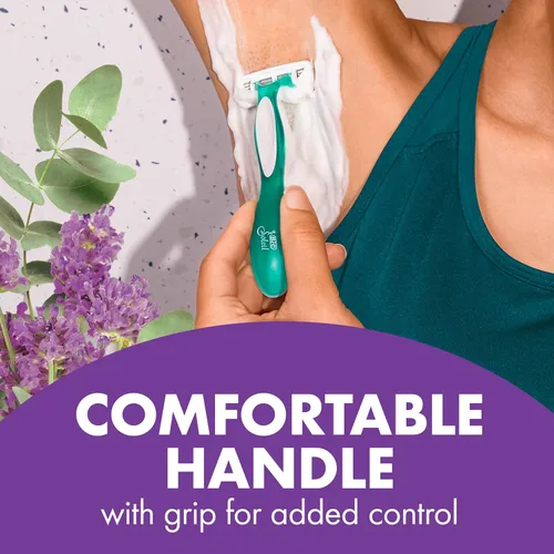 Vista 6 de BIC Soleil 4 Escape - Maquinillas de afeitar desechables para mujer con 4 cuchillas, afeitado cómodo, mango perfumado lavanda y eucalipto