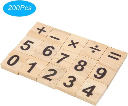 Vista 2 de 200 piezas de azulejos de madera números de madera rompecabezas bloques números y símbolos para manualidades, ortografía, decoración de álbumes