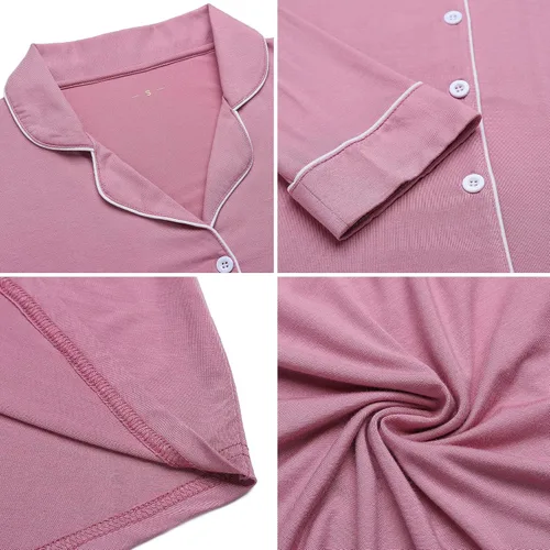 Vista 139 de Samring Camisón de pijama para mujer, manga corta/larga, con botones, camisón para dormir, camisón para novio, talla XXL