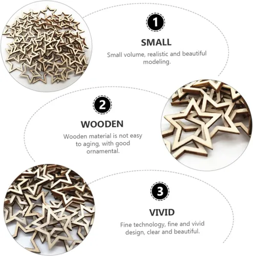 Vista 9 de EXCEART 300pcs Five-Pointed Star Wood Slice Ornament Craft Stars Christmas Decorative Pendants