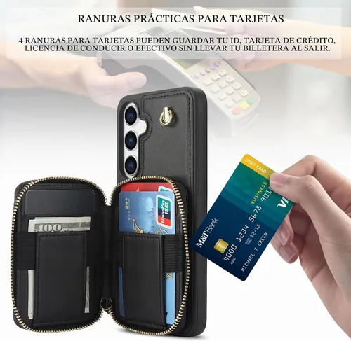 Vista 5 de Asuwish Funda de teléfono para Samsung Galaxy S25 5G Wallet Cell Cover con protector de pantalla de vidrio templado, correa cruzada de muñeca