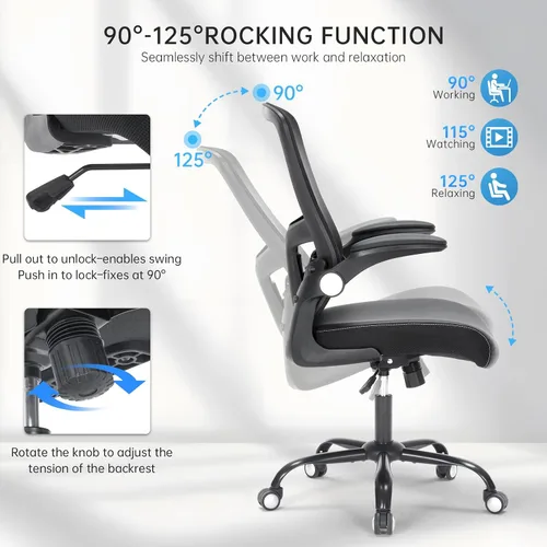 Vista 6 de Silla de oficina, silla de escritorio ergonómica con soporte lumbar ajustable, silla giratoria de malla transpirable para computadora