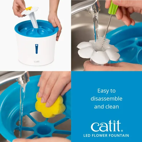 Vista 9 de Catit Fuente de flores LED con filtro de triple acción, fuente de agua potable para gatos, 3 L