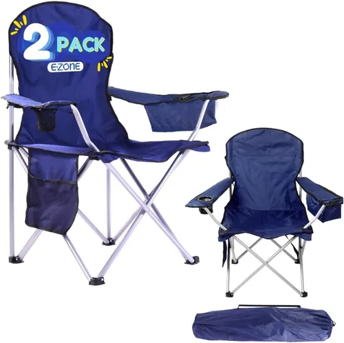 Vista 11 de EZONE Paquete de 2 sillas de campamento con enfriador de hielo integrado, silla portátil, bolsillo de almacenamiento, portavasos y bolsa