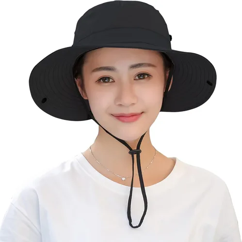 Vista 2 de Muryobao - Gorro de pesca para mujer, protección UV, plegable, con borde ancho