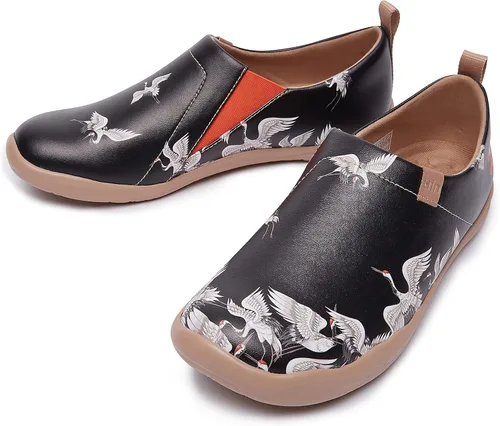 Vista 3 de UIN - Zapatos para caminar y viajar para mujer, mocasines informales de microfibra, ligeros, cómodos, sin cordones, con estampado a la moda