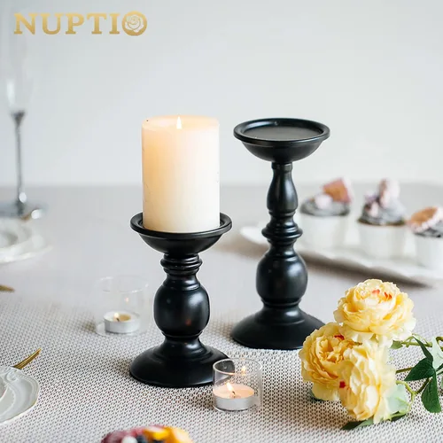Vista 2 de NUPTIO Portavelas negro para pilares: juego de candelabros de metal rústico