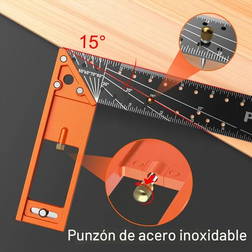 Vista 6 de Regla Cuadrada para Carpintería de 12" - Preciva Regla de Ángulo Recto Escuadra de Carpintero Herramienta de Diseño, Cuenta con Hoja de Acero