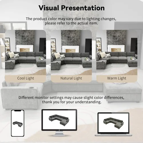 Vista 91 de Moderno sofá modular en forma de U con almohadas para la cintura, sofá cama con diván, sofá tapizado simétrico de felpilla de 6 asientos para sala