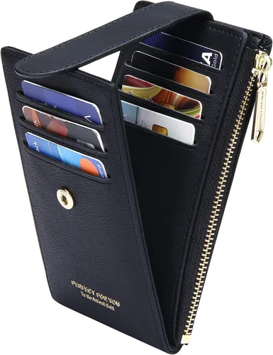 Vista 17 de Badiya Tarjetero para mujeres con RFID, carteras delgadas, plegables, tarjetero multifuncional, monedero