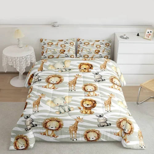 Vista 37 de Feelyou Juego de edredón de animales de la selva para todas las estaciones, juego de ropa de cama con 1 funda de almohada de microfibra de elefante